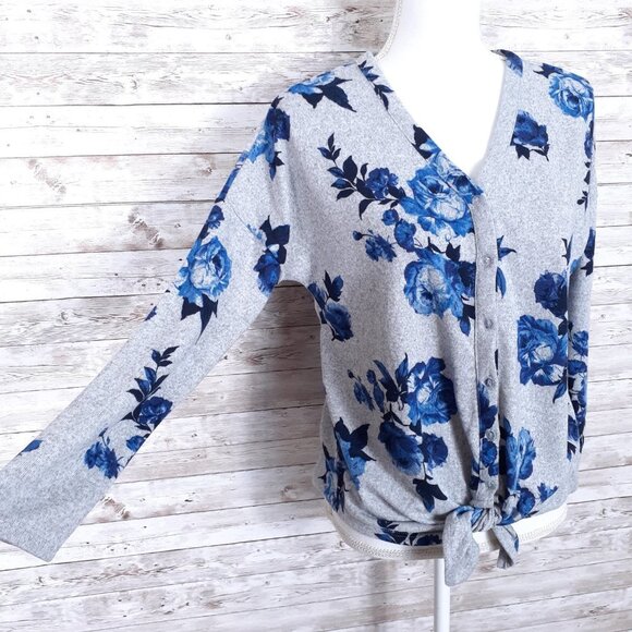 Absolutely Famous Cardigan Sweater S Tie Front Floral 282A - Picture 2 of 6